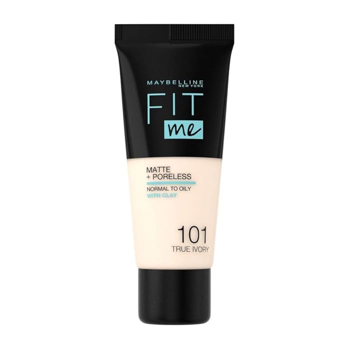 Maybelline Fit Me Foundation, Matte & Poreless, Full Coverage Blendable Normal to Oily Skin, 101 True Ivory